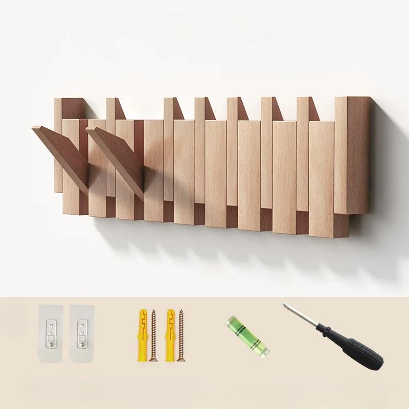 Wooden Coat Hanger No Drill Wall Hook Piano Key Design Clothes Rack for Dressing Room
