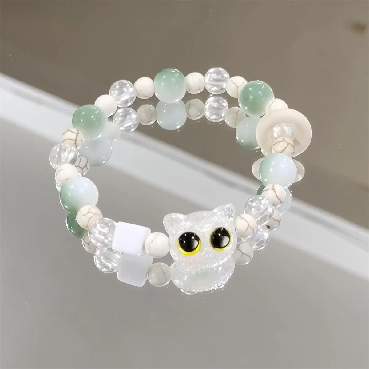 Beaded Wristband Handmade Couple Bracelet Bracelet Adjustable Cat Charm Bracelet For Valentine S Day Couple S Gift WHITE