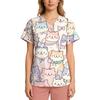 Women's Casual Short-Sleeve Cute Animal Print V-Neck Pocket Workwear Top