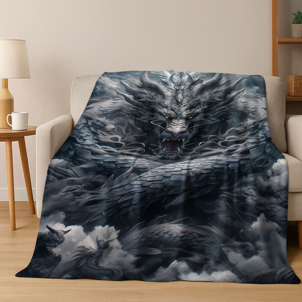 Magic Dragon Mythology Art Chinese Loong Cartoon Flannel Blanket,Cozy Soft Throw Blanket for Home Bedroom Bed Sofa Cover Kid