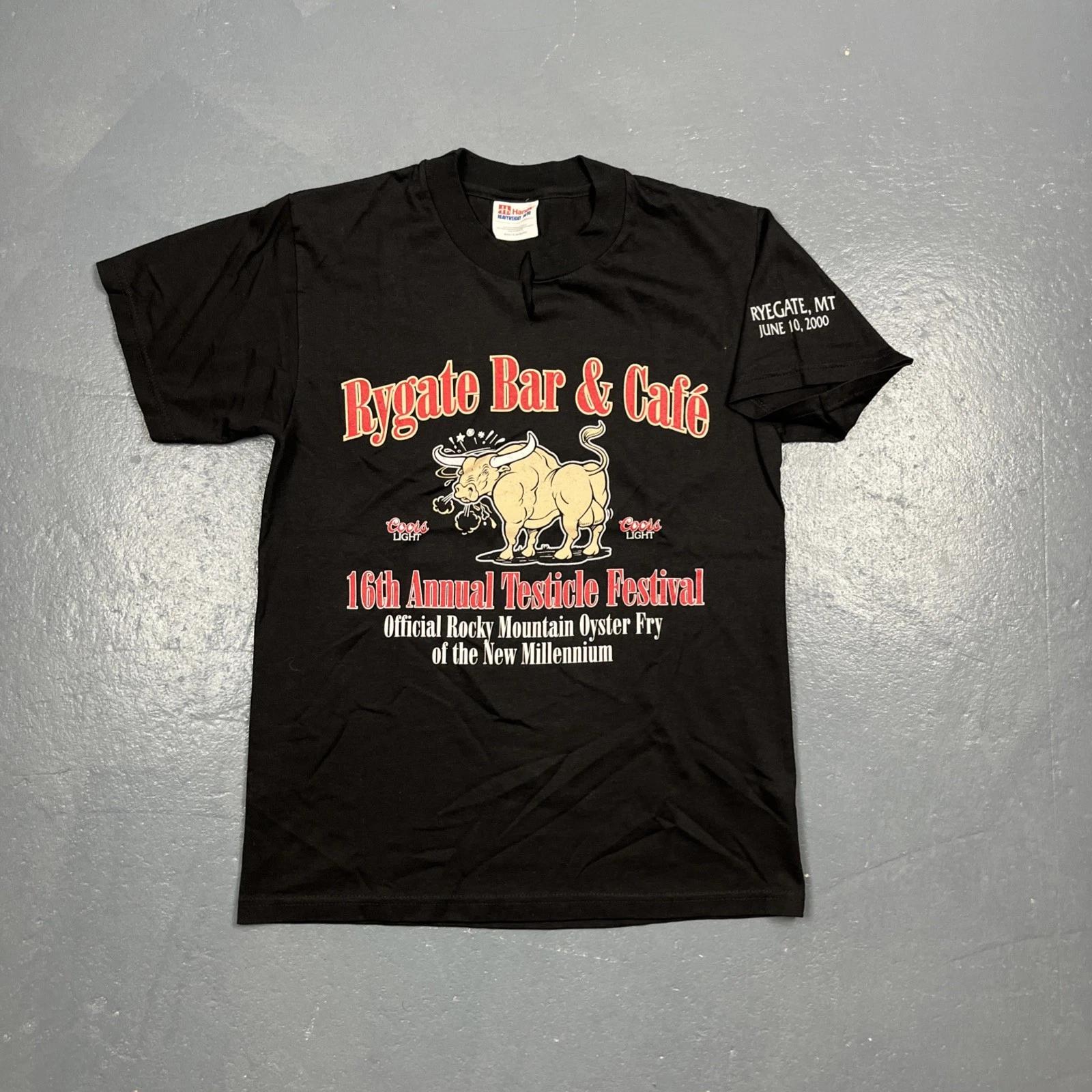 

Vintage Rygate Bar & Grill Y2K 2000 Testicle Festival Tshirt Black Small Humor S