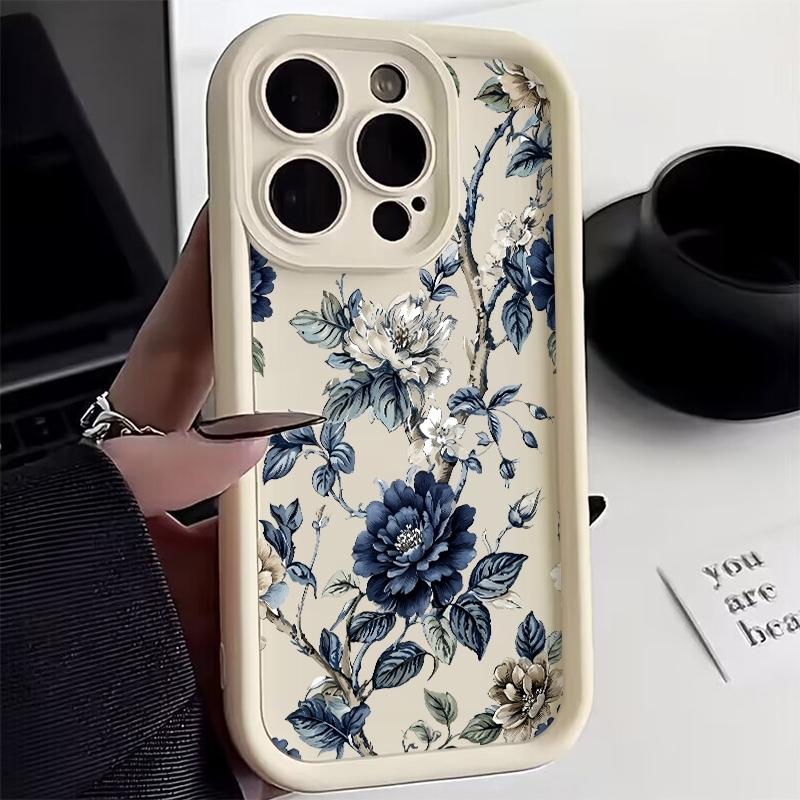 White and Blue Floral Branch Phone Case For Xiaomi Redmi Note 14 13 Pro Plus 5G 12 11 10 Pro 4G Redmi 13 14C 13C 12C Candy Cover