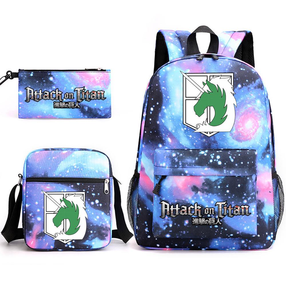 Attack Giant Attackontitan School Bag Three-Piece Printed Backpack Student Computer Canvas Bag