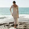 Knitted Hollow Out Beach Dresses Women Sexy Solid O-neck Long Sleeve Oversize Dress Spring Summer Lady Sunscreen Vestidos