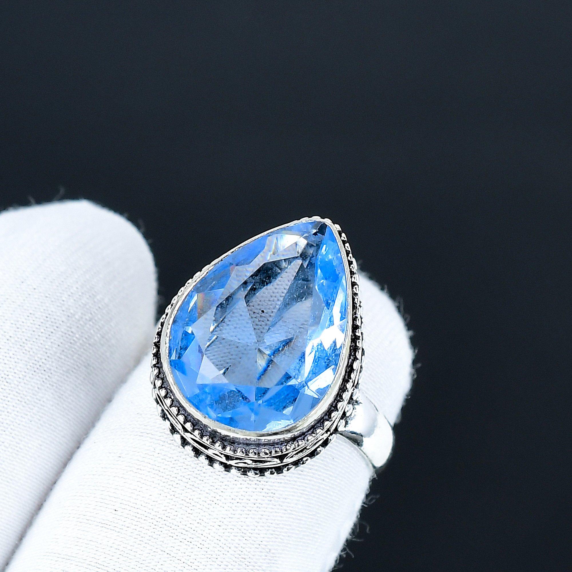 

Aquamarine Gemstone Ring, 925 Sterling Silver Jewelry, Handmade Ring, Aquamarine Statement Silver Ring, Birthday Gifts For Her US 5