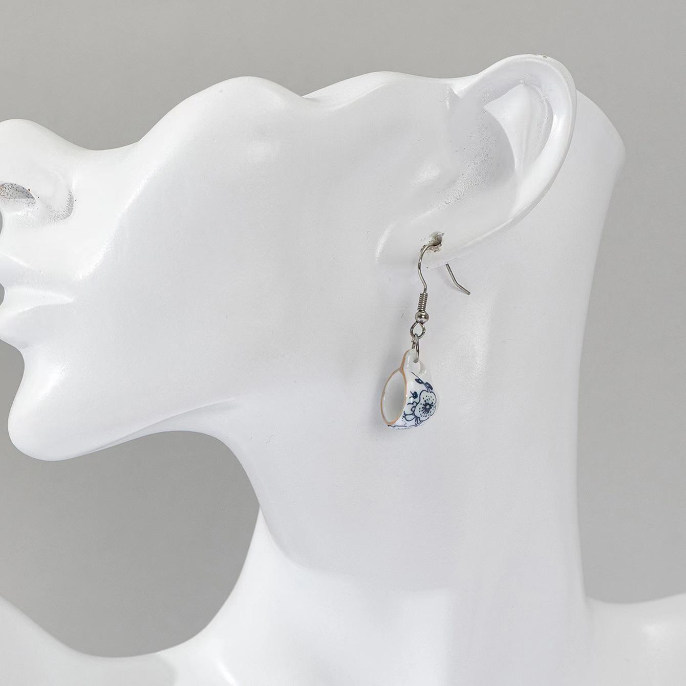 

Women s Blue and White Porcelain Cup Earrings - Chinese Retro Style