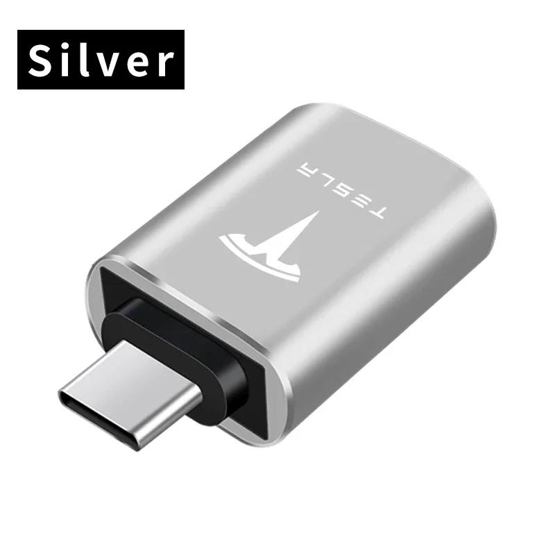 

Car Sticker Tesla Car Type-C To USB 3.0 Interface Mini Converter Charging Adapter for Tesla Model 3 Y S X Roadster Cybertruck Ju срібний