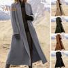 Women Winter Overcoat Open Stitch Turn-down Collar Long Sleeves Windbreaker Loose Cardigan Calf Length Outdoor Woolen Coat