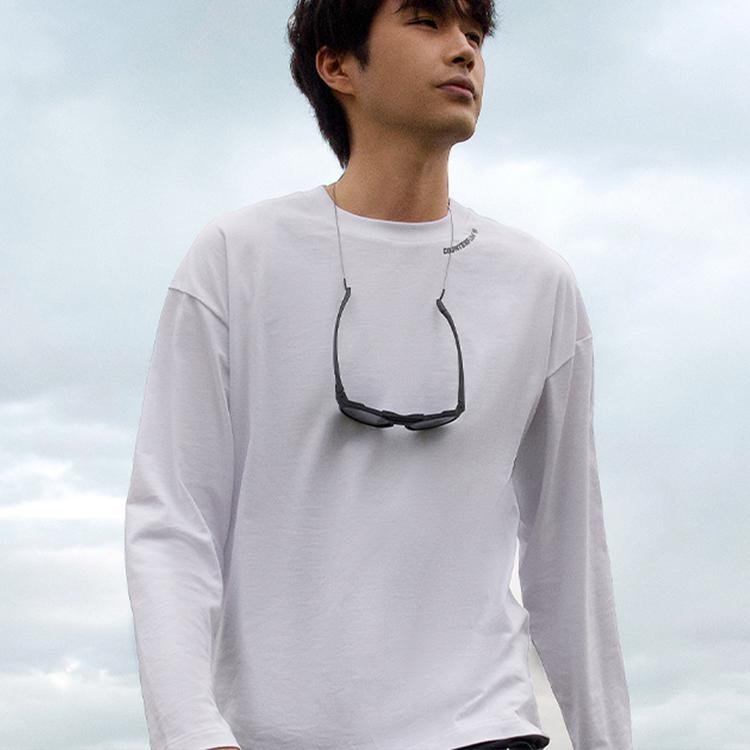 Li Ning CF Series Solid Color Round Neck Logo Letter Print Long Sleeve T-Shirt Men Tops Standard-White ATLT119-1