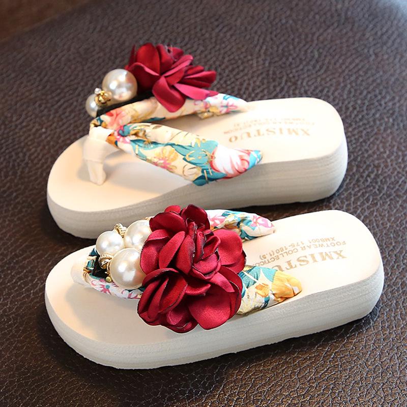 Summer Non Slip Children's Flip Flops Girls Fashion Beach Shoes Pinch Sandals Female Flowers Slippers Wear