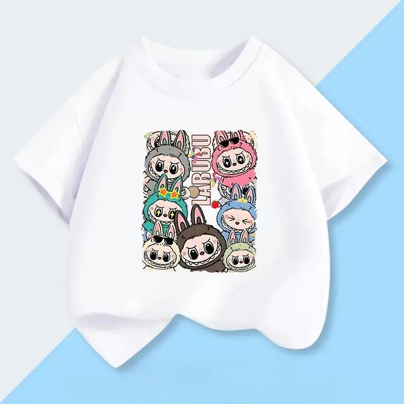 Labubu Cute Girl Pattern Fashionable Casual Children's T-shirt Boys and Girls 100% Cotton Basic Clothing