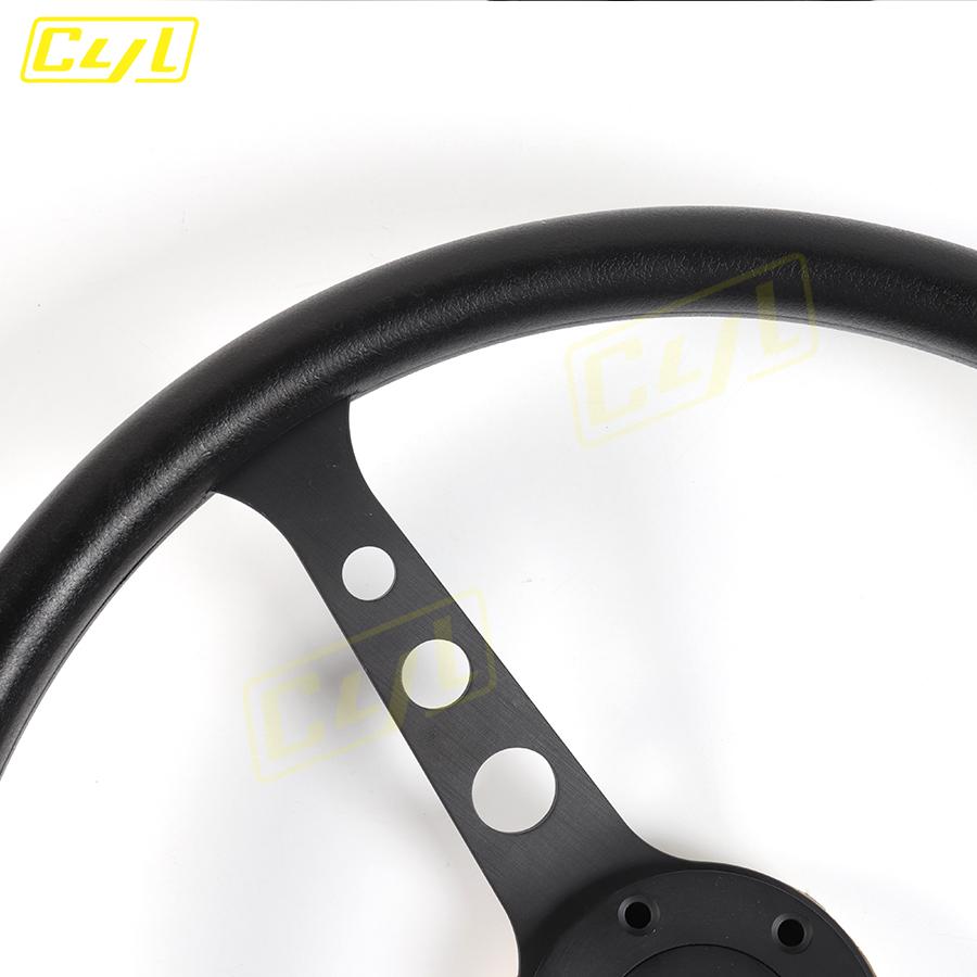 NEW Black Classic PU Steering Wheel 15inch 380mm Flat Dish Racing Sports Steering Wheel for Universal