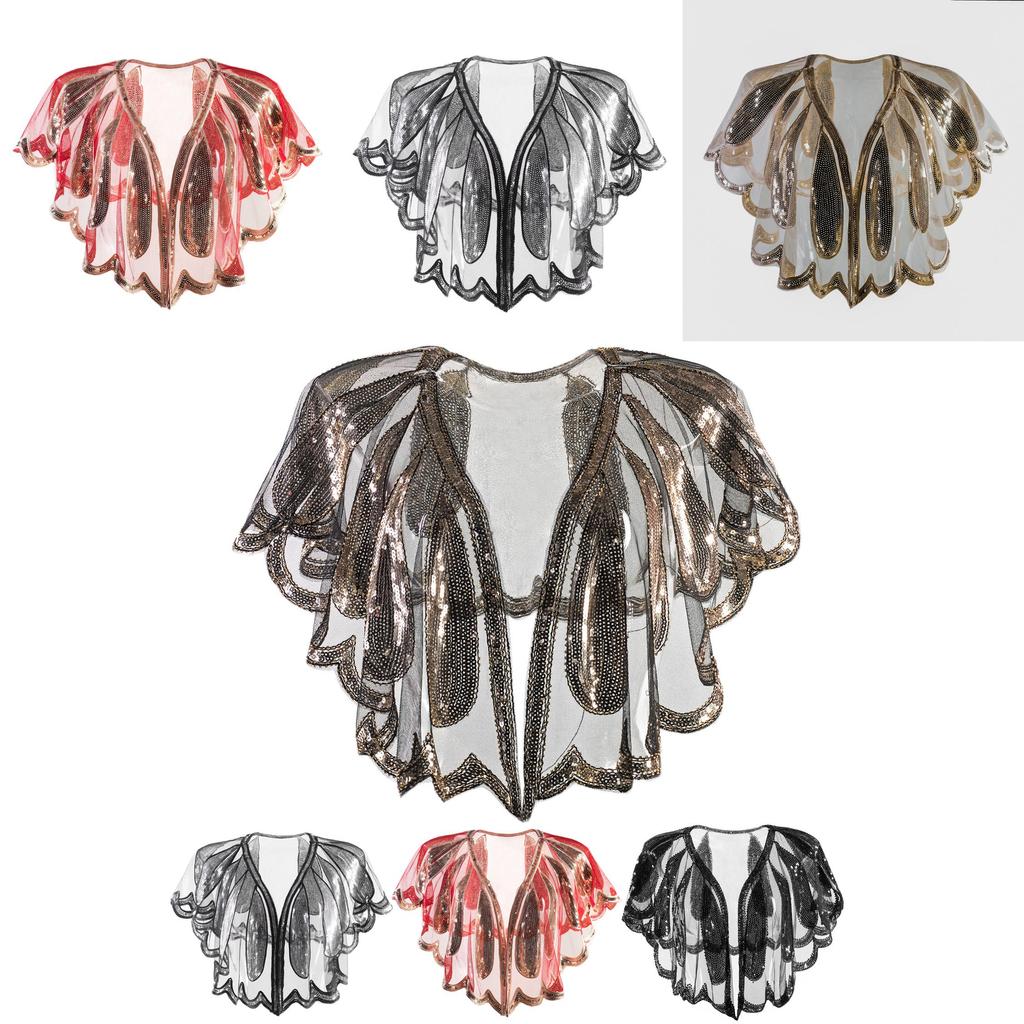 Vintage 1920er Damen Schal Perlen Pailletten Abend Cape Bolero Flapper Überwurf Für Party Und Hochzeit