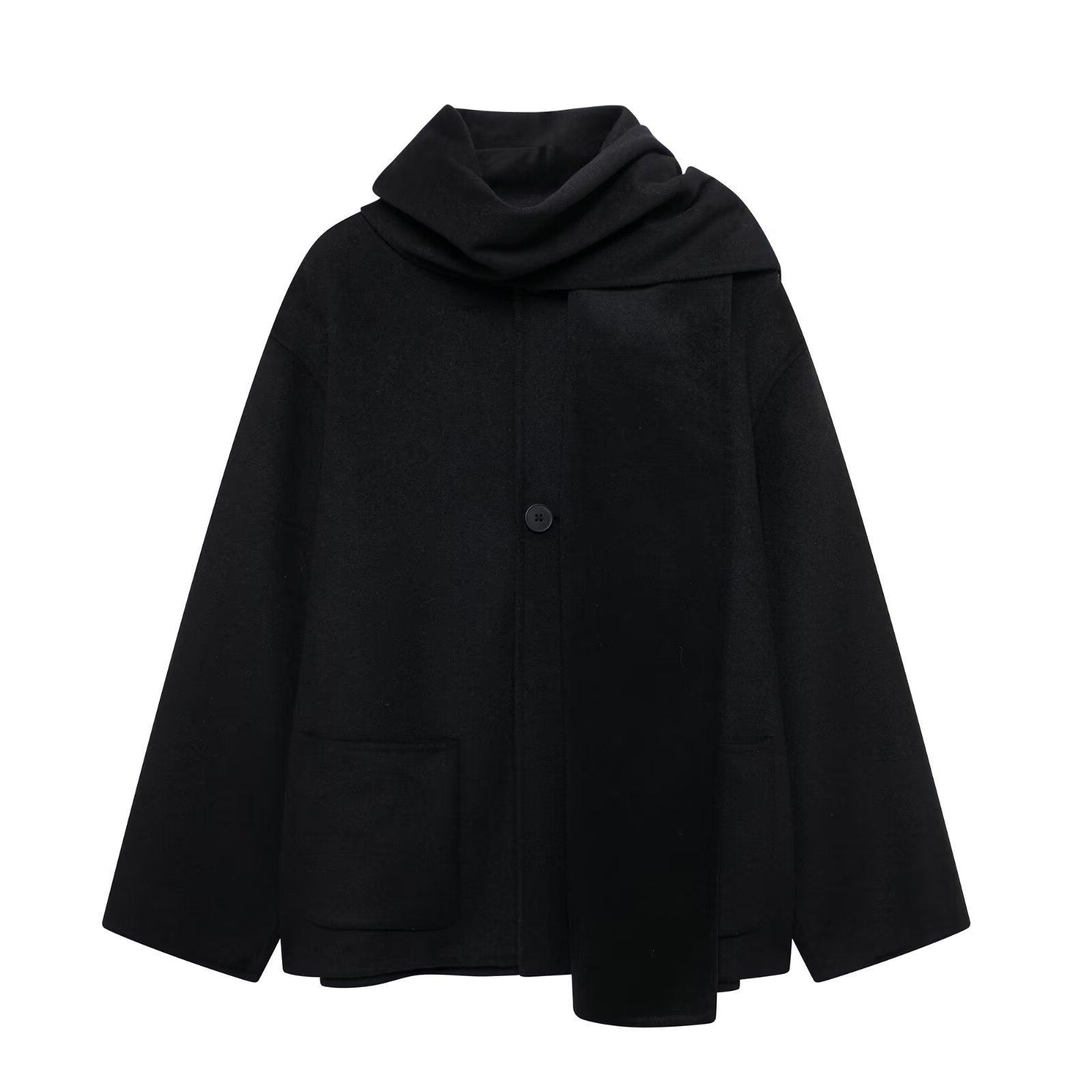 

TAOP&ZA Women s Versatile Loose Short Wool Coat with Scarf Embellishment for Early Spring Extra Small