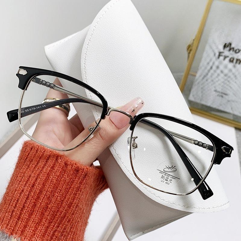 Anti Blue Light Glasses Frame, Ultra Light and Comfortable Retro Half Frame Business Men's Trendy Glasses