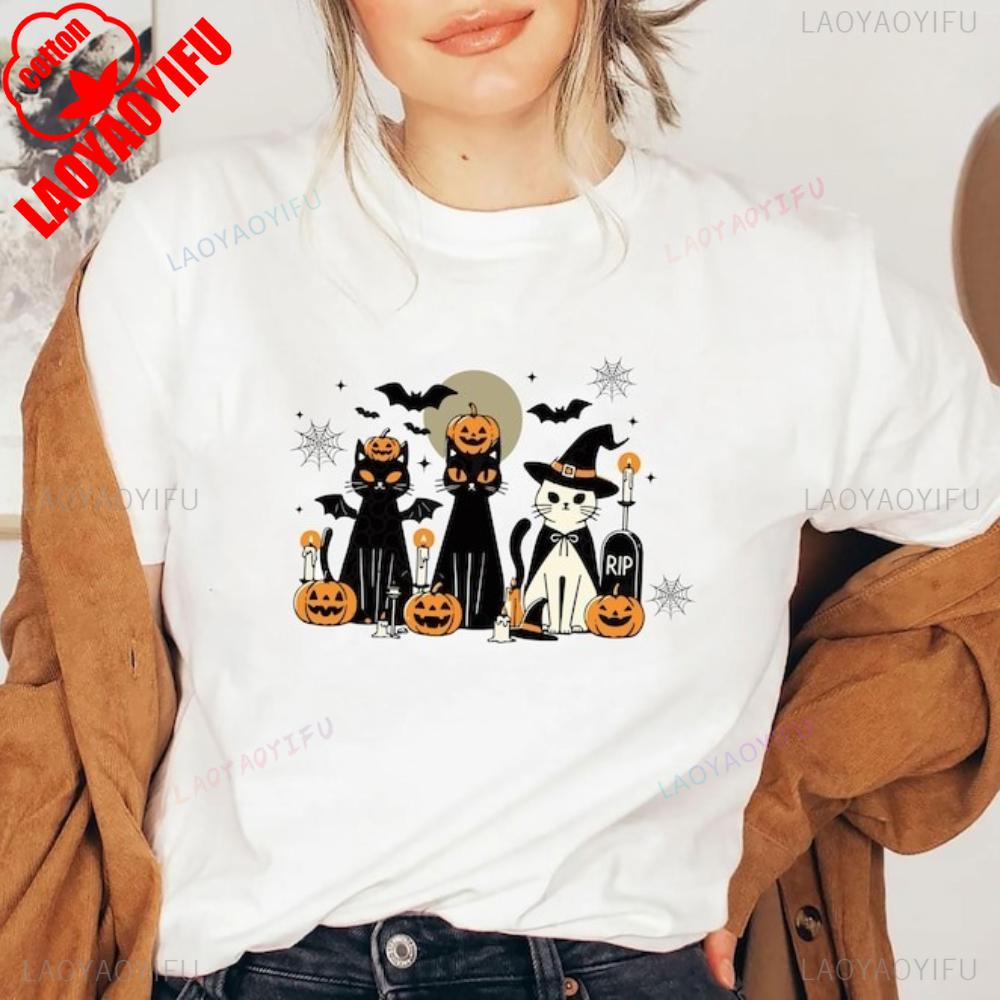 Witch Halloween TShirt Ladies Funny Halloween Shirt Cute Black Cat Halloween Tee Pet Owner Gift Tops Unisex Women Casual Tshirt