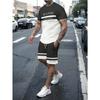 Conjunto de 2 Piezas para Hombre de Verano Camiseta de Manga Corta con Estampado de Letras y Rayas Shorts con Cordón Oversize Holgado Cuello Redondo