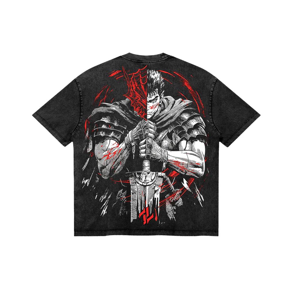 Pánské tričko s potiskem Guts z mangy Berserk Trendy vyprané oversized tričko Letní krátký rukáv Bavlněná měkká trička Topy
