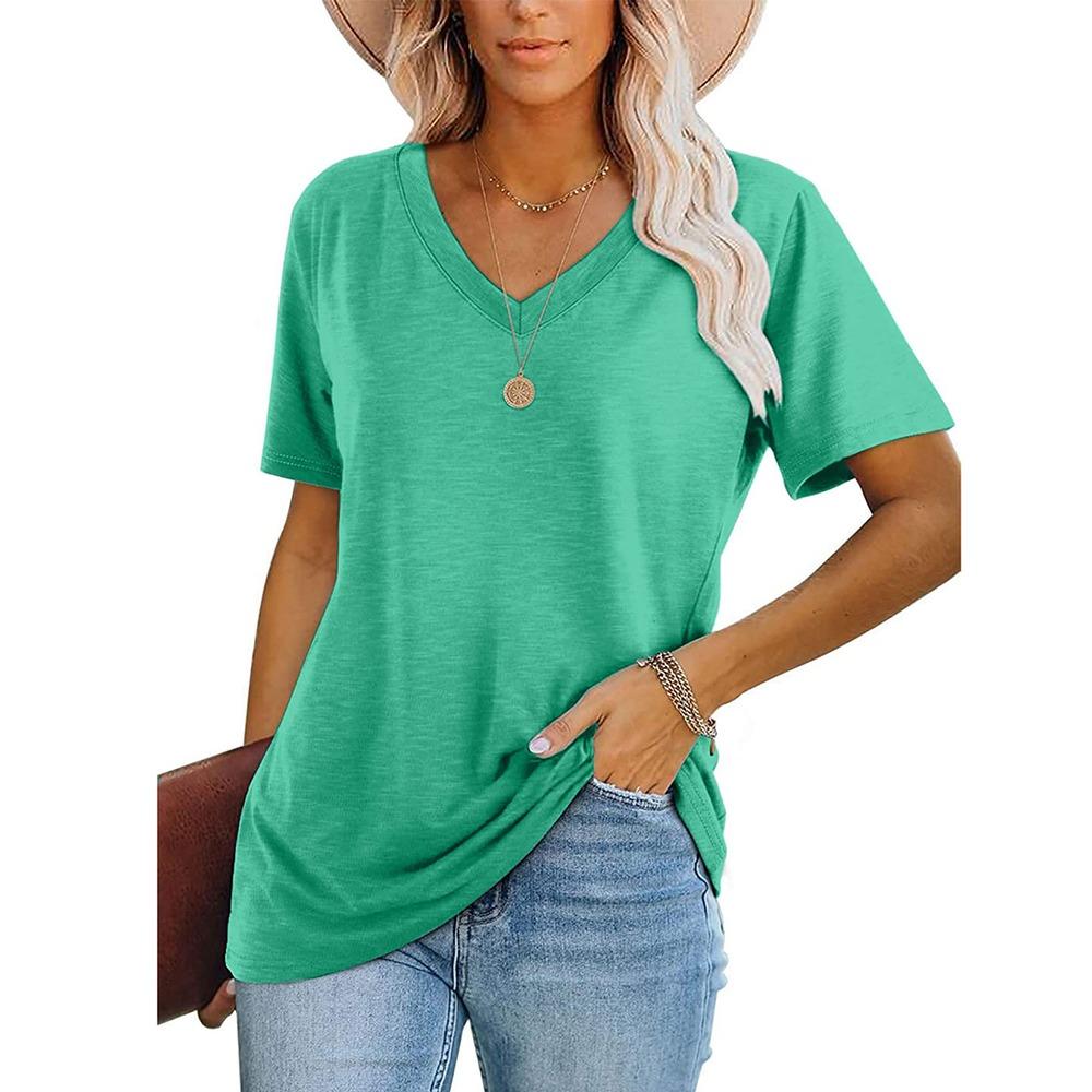 Women's V-Neck Short Sleeve Vintage Striped T-Shirt High Quality Comfortable Short Sleeve Loose Version Breathable T-Shirt Top