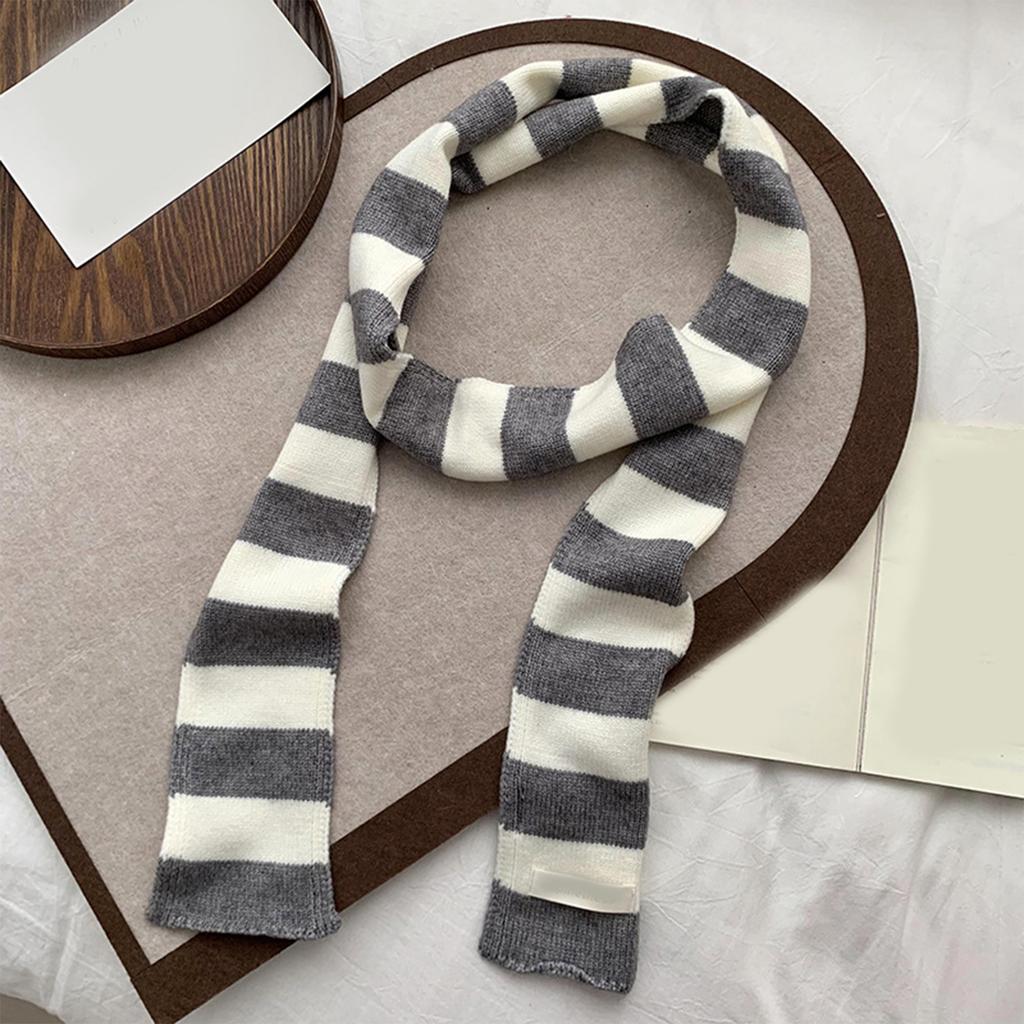 Handmade Knitted Striped Scarf for Female Girl Y2K Long Neck Scarf Spring Autumn Narrow Thin Scarf Harajuku Neck Wear