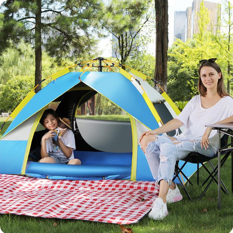 Tente de camping d'extérieur à ouverture automatique rapide, Protection solaire imperméable, Abri de pique-nique sans montage, Espace large pour la famille, Plage, Douce et confortable