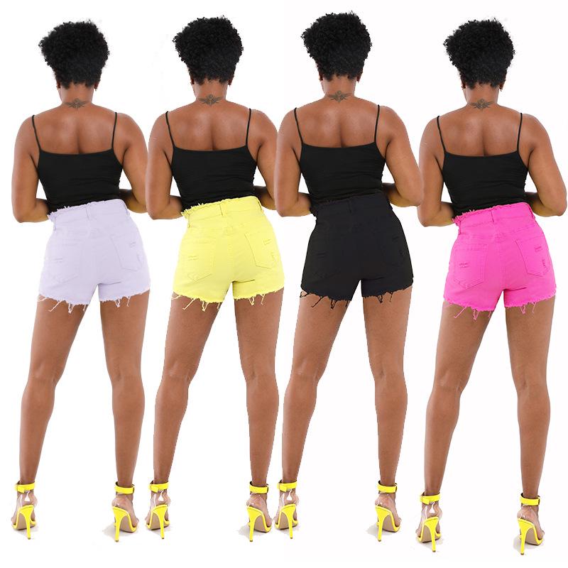 Summer Women's Plus Size Button Fringe Side Denim Shorts