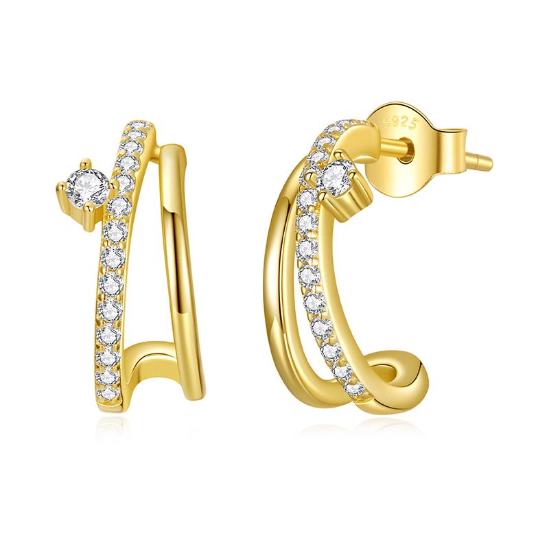 BAMOER Moissanite Detachable Stud Earrings, Double Layer Hoop Shape Earrings D Color Round Cut 925 Silver for Women