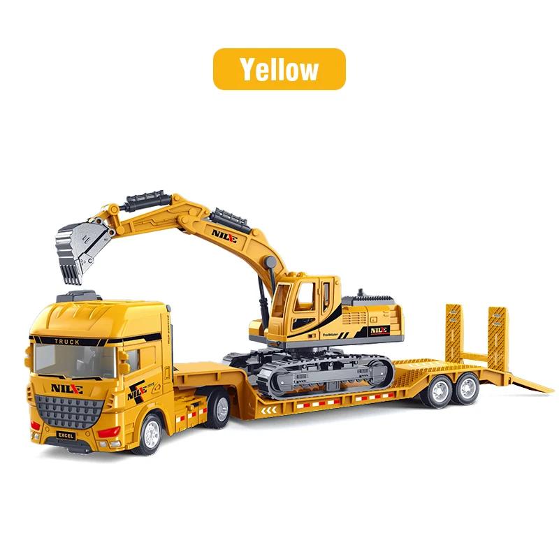Non-Toxic 2 In 1 Engineering Diecast Trailer Excavator Tank Truck Construction Model Semi-Carrier Container Vehicle Transport Inertial Car