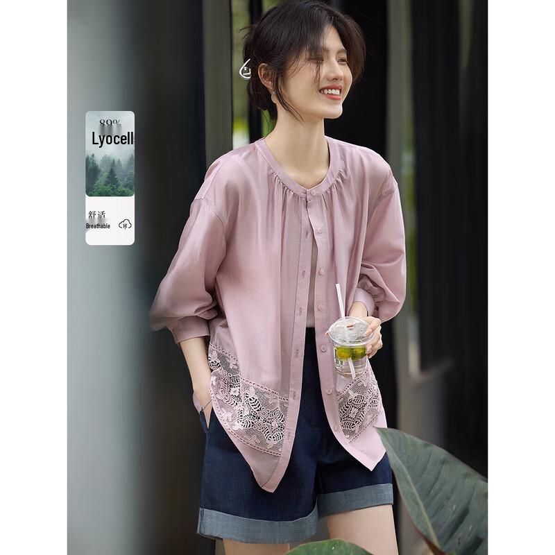 XWI Women s Lyocell Romantic Elegant Hollow Lace Blouse M