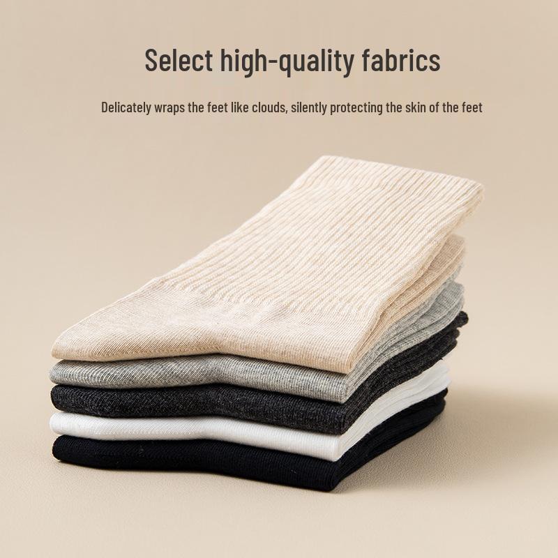 Women's Mid-Calf Summer Thin Socks - Anti-Pilling, Versatile, Sweat-Wicking, Odor-Resistant, Long-Staple Cotton, Solid Color.