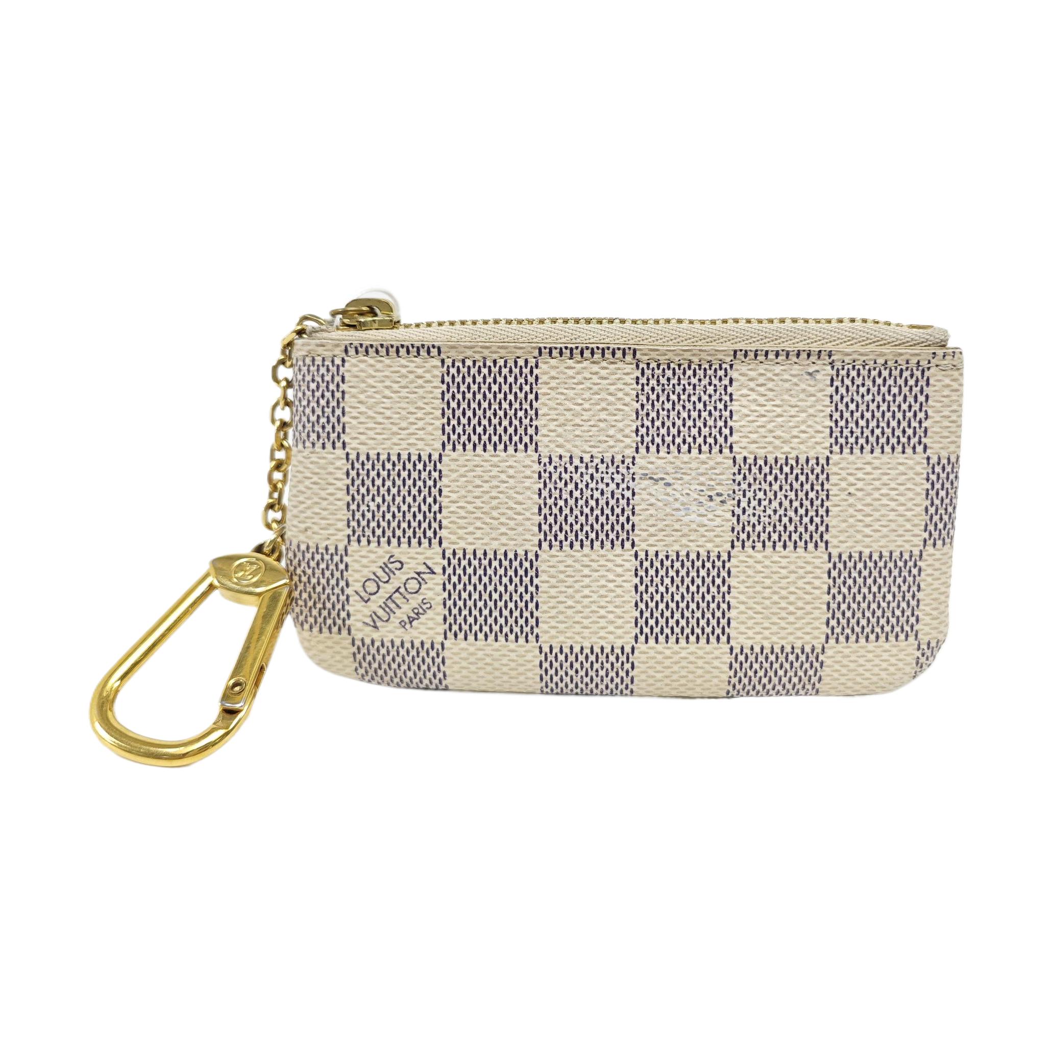 [Pre-Owned] Checkerboard Leather And Canvas Key Pouch - Excellent #ZW1S71 ONE SIZE