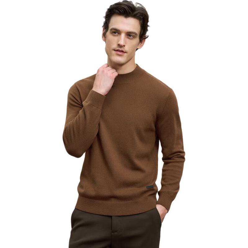 EMZ Erdos Men's 100% Wool Solid Mock Neck Sweater