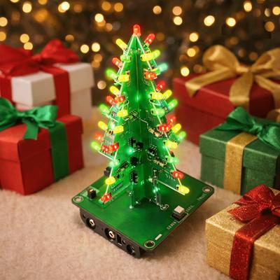 Red Green Yellow Led Led Christmas Tree Flashing Toy Three-Dimensional Design Soldering Practice Kit 3D Led Christmas Tree Kit