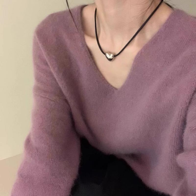 

Корейский вязаный свитер-пуловер с V-образным вырезом - повседневный, мягкий, многослойный внутренний наряд M (80-100 lbs)