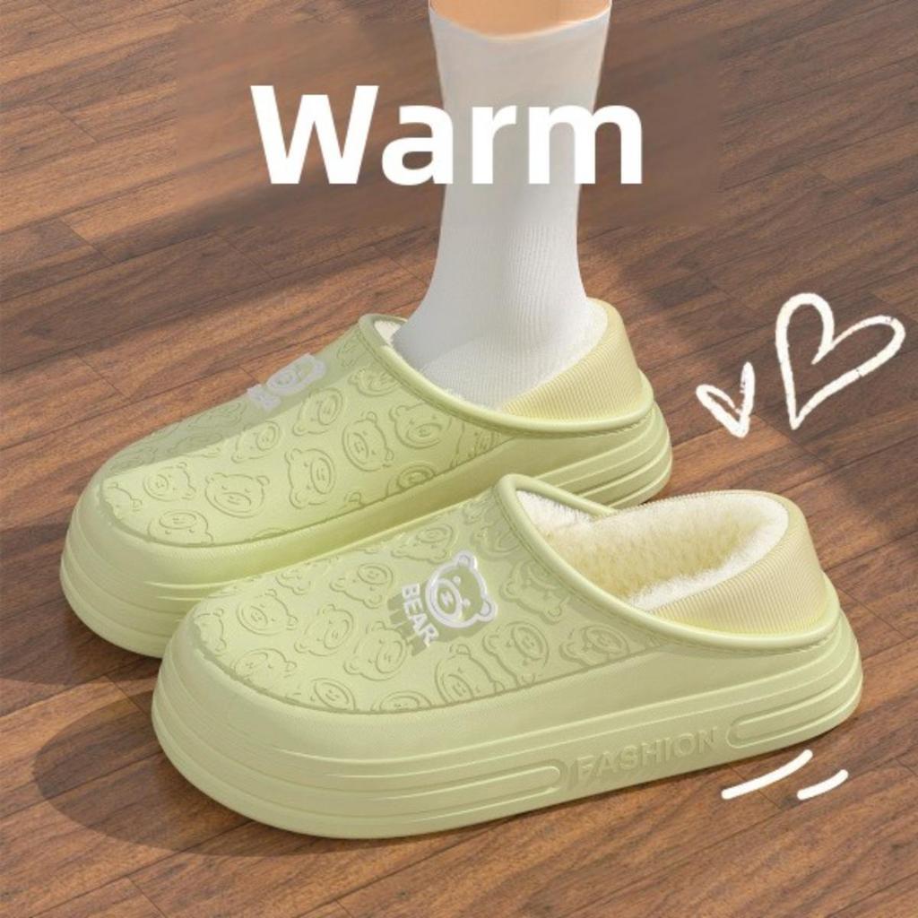 Waterproof Cotton Slippers for Women In Autumn and Winter, Anti Slip Plush Bags and Cotton Shoes for Indoor Home Use