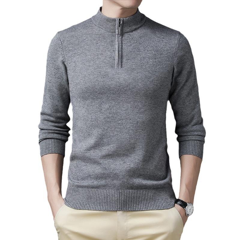 Knitted Sweater High Texture Semi-Open Neck Zipper Bottoming Shirt Autumn And Winter Medium And Green Men'S Pullover Sweater