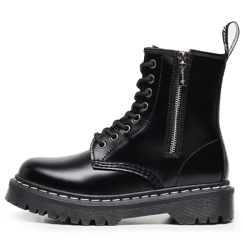 8 Medium and Thick Bottom Side Zipper 1460 Open Edge Bead Martin Boots Women's Locomotive Short Boots, Men's White Line Round Head Tooling Shoes