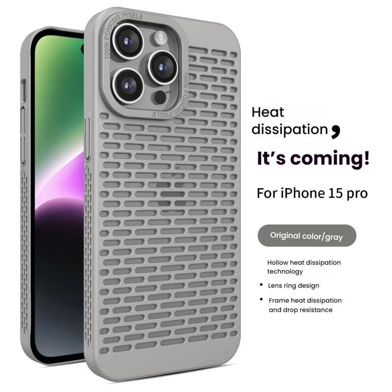 Hollow Out Cooling Heat Dissipation Phone Case For iPhone 16 15 14 Plus 13 12 11 Pro Max Metal Lens Protective Breathable Cover