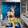 4-teiliges Badezimmer-Duschvorhang-Set Weihnachten Goldener Elch Badezimmer-Vorhang mit 12 Haken Rutschfeste Teppiche Toilettendeckelmatte Badezimmer-Trennwand