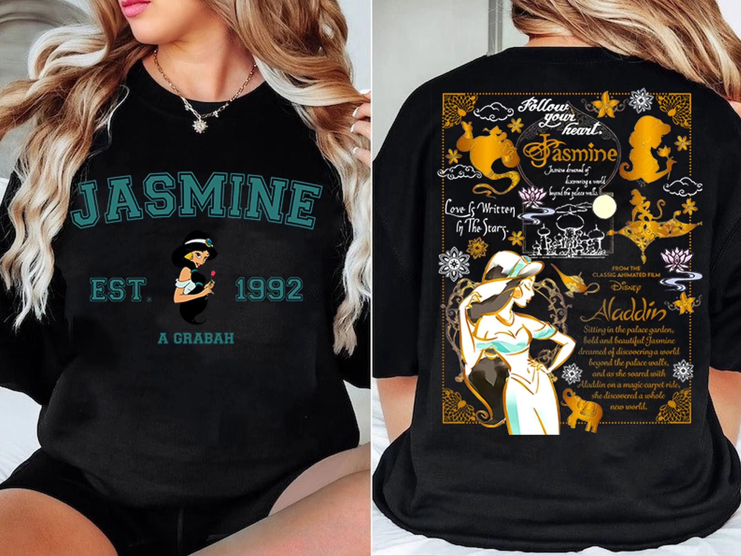 2025Retro 2Sided Jasmine Princess Shirt Cute Jasmine Aladdin Tshirt Birthday Gir and boy Trip Tee S