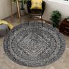 Classic Black White Round Area Rug with Geometric Design Perfect for Living Room or Bedroom Decor