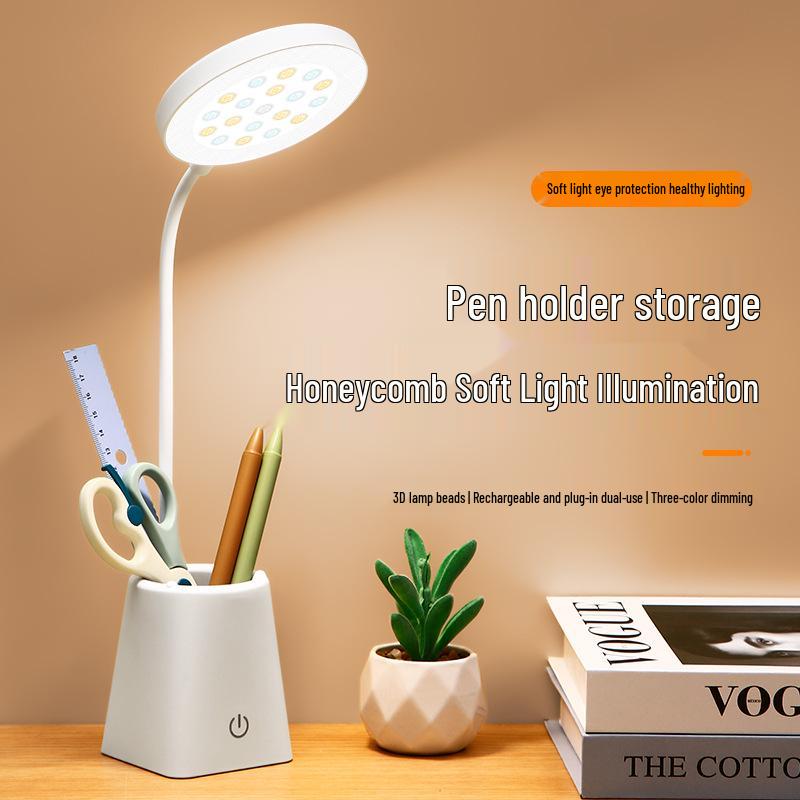 Student Desk Lamp with Eye Protection, Charging Plug, and Pen Holder – Ideal for Bedroom and Reading