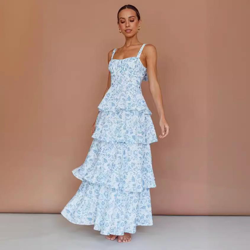 2024 Spring/Summer European & American Floor-Length Printed Dress (2 Colors) for Holiday Parties