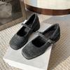 Women's thick heels, high heels, gray Mary Jane single shoes, new square head, fluffy woolen commute