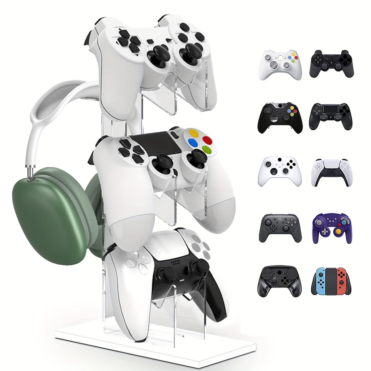

BGGCHEECA 3in1 Desktop Stand Design Controller Headphone Stand Compatible with PS4 PS5 SWITCH XBOX ONE With charging LO-L 3-Layer & PC. hole. LO-L білий