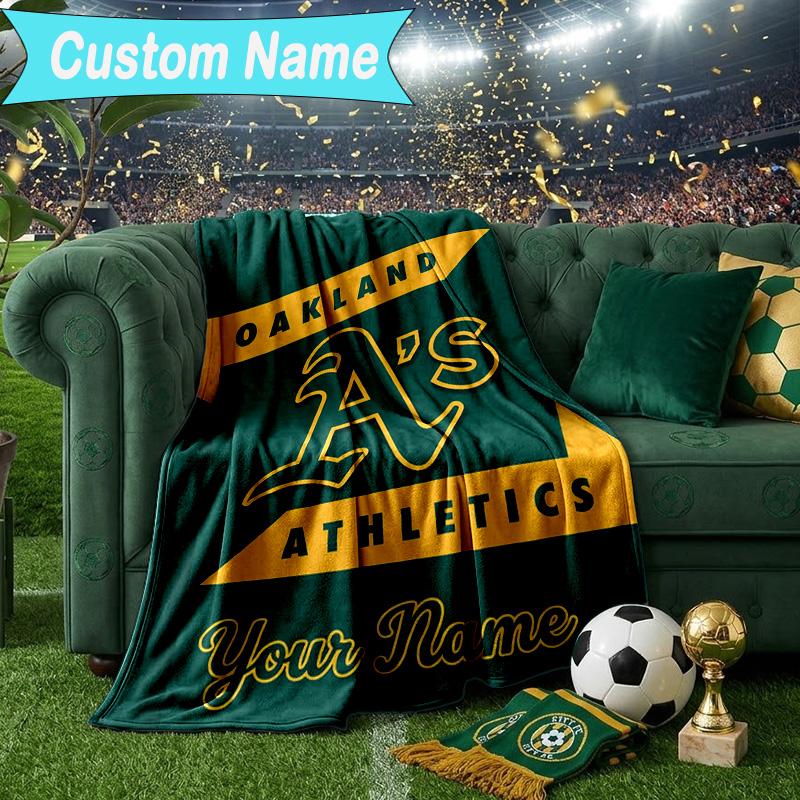 Custom Name Blanket Athletics Oakland Emblem Blanket Bedding Blanket for Travel, Camping, Living Rooms, Offices, Sofas, Fan Christmas gift