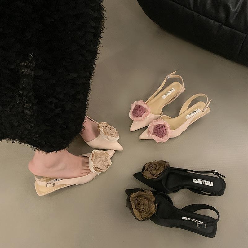 French high heels pink bag head sandals women's shoes new spring and summer fairy style pointed shoes single shoes