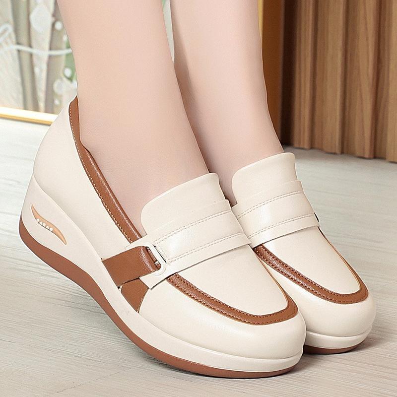 Frühling und Sommer rutschfester Keilabsatz Leichte und bequeme Mutterschuhe Freizeitschuhe aus Leder Arbeitsschuhe
