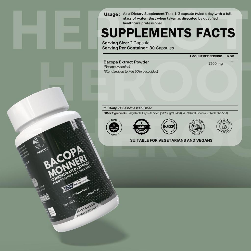 Bacopa Monnieri (Brahmi) 60 Capsules | Extract Powder | Organic