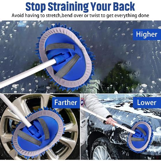 Anngrowy 62" Microfiber Car Wash Brush With Long Handle Car Washing Mop Kit Mitt Sponge Car Cleaning Supplies Kit Duster RV Washing Car Brush